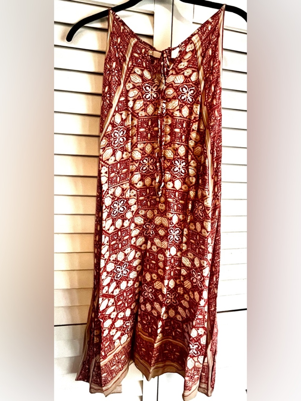 Boho Floral Print Red and Cream Sleeveless Summer Dress M/L